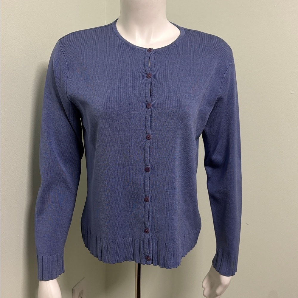 Vintage Talbots Blue Silk Button Front Cardigan Petite Medium